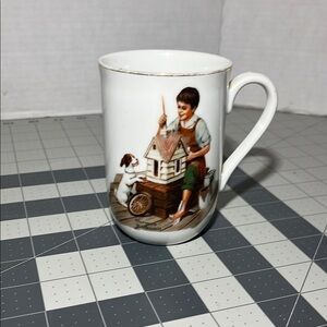 Norman Rockwell White Ceramic Mug with Vintage Illustration